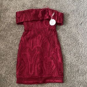 Red off shoulder dress